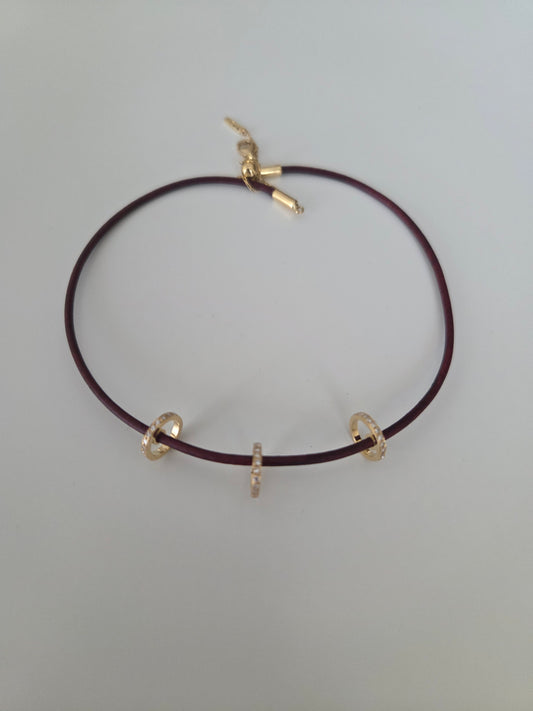 Triple Saturn Leather Choker