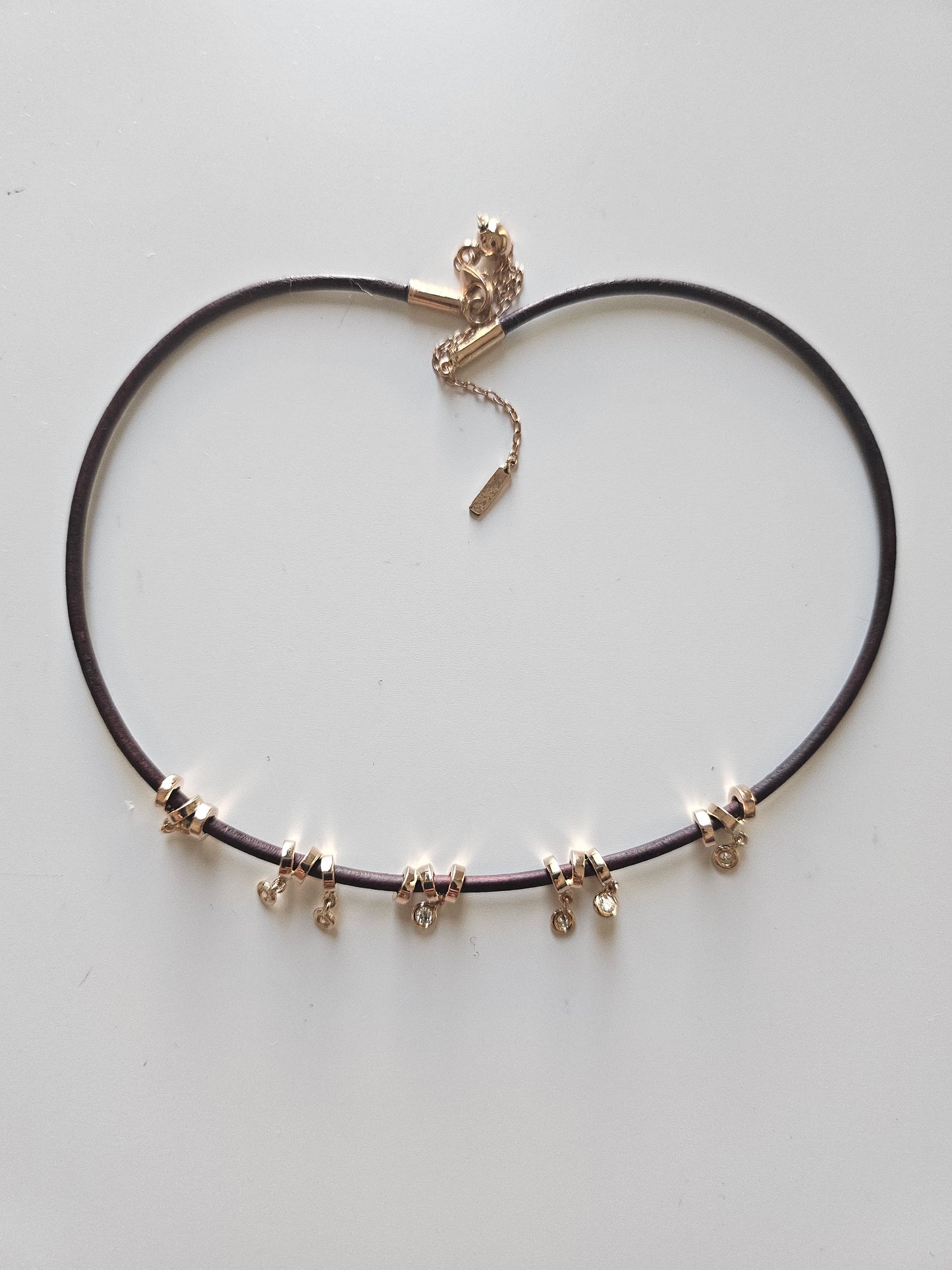 Dangling Sphere Leather Necklace