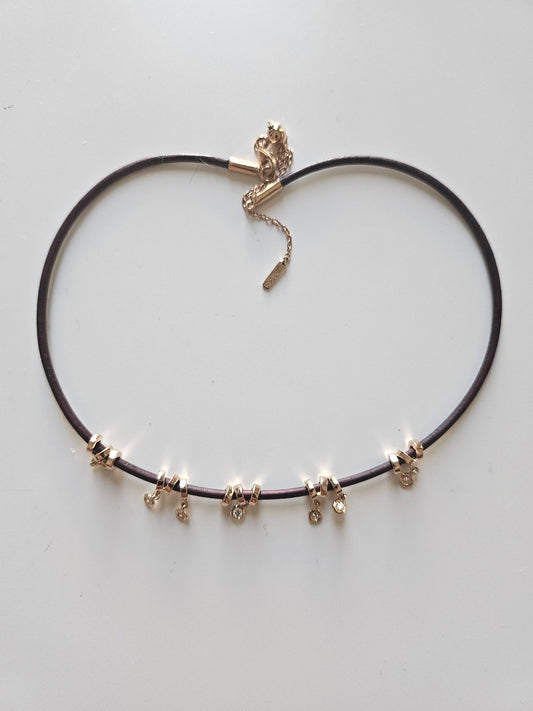 Dangling Sphere Leather Necklace