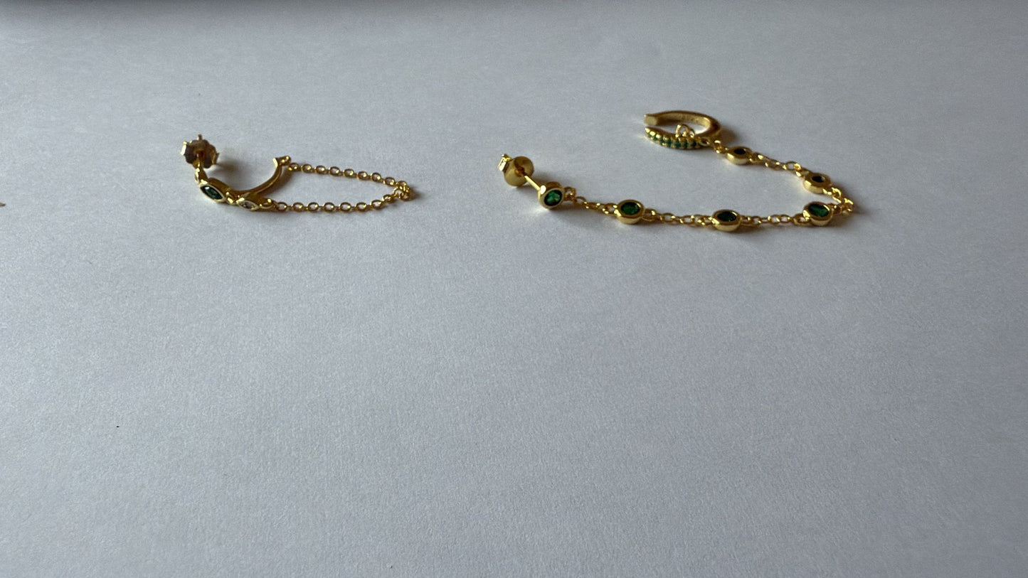 Half Green Chain Earring
