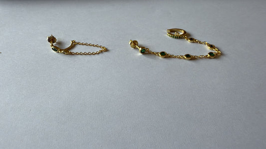 Half Green Chain Earring