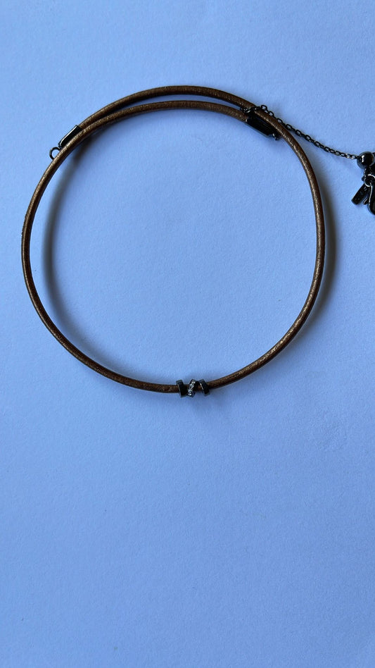 Triple Sphere Leather Necklace